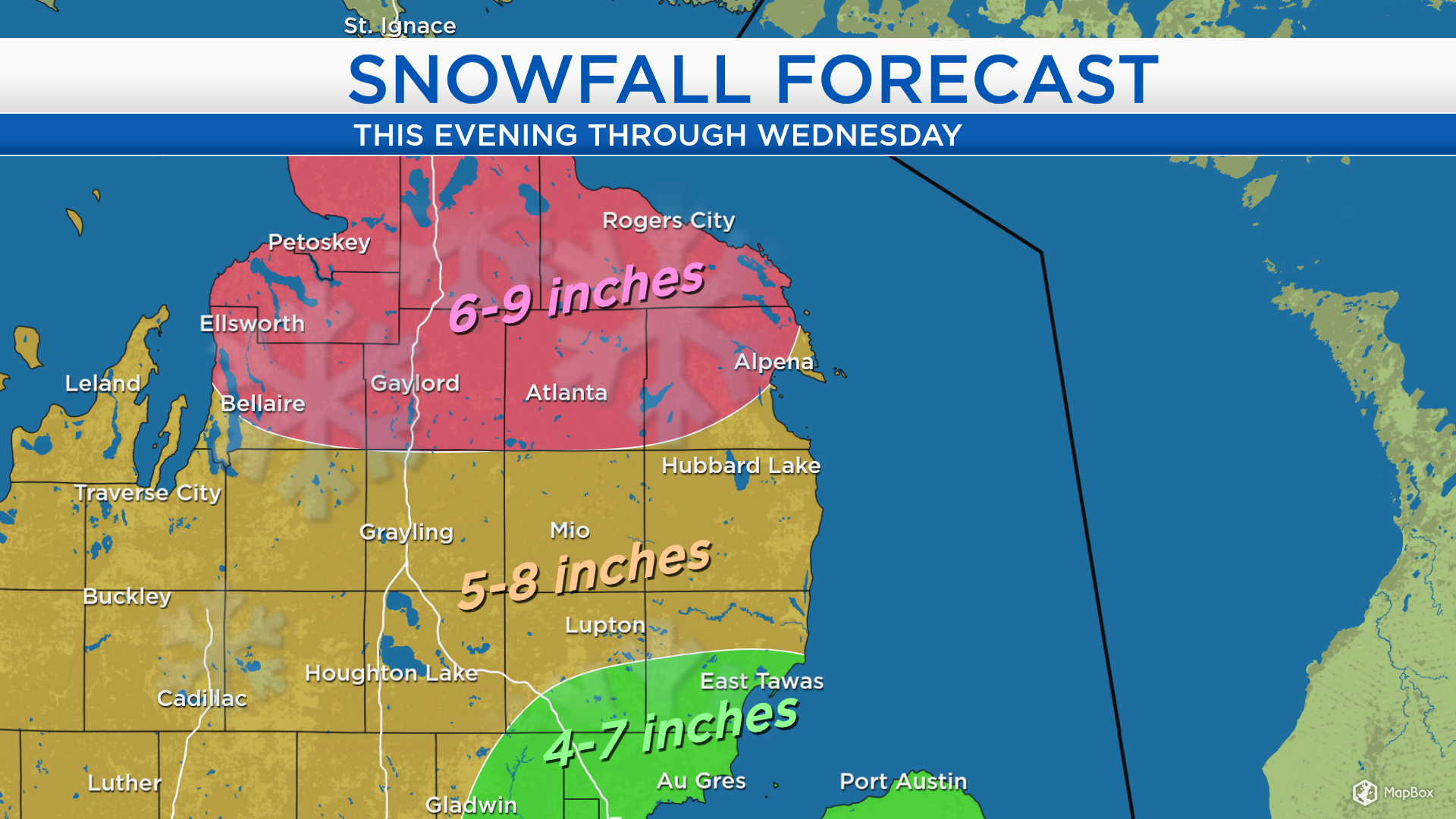 Winter Storm Warning for parts of Northern Michigan tonightWednesday